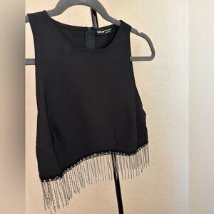SHEIN Black Tank Top with Silver Fringe